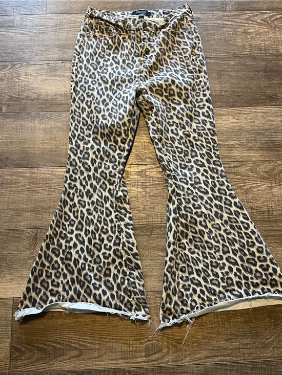 Judy Blue Denim - Judy Blue Leopard Print Super Flare Jeans with Raw Hem